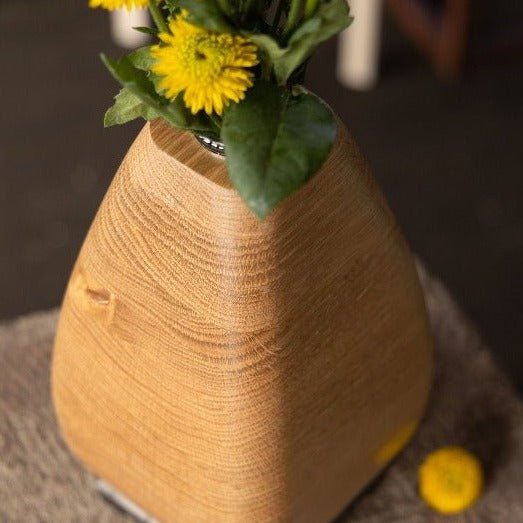 White Oak Wooden Vase with Bronze Base - Aware House