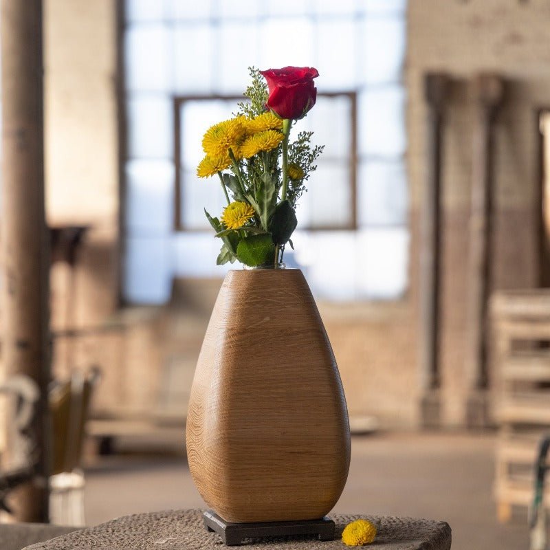 White Oak Wooden Vase with Bronze Base - Aware House