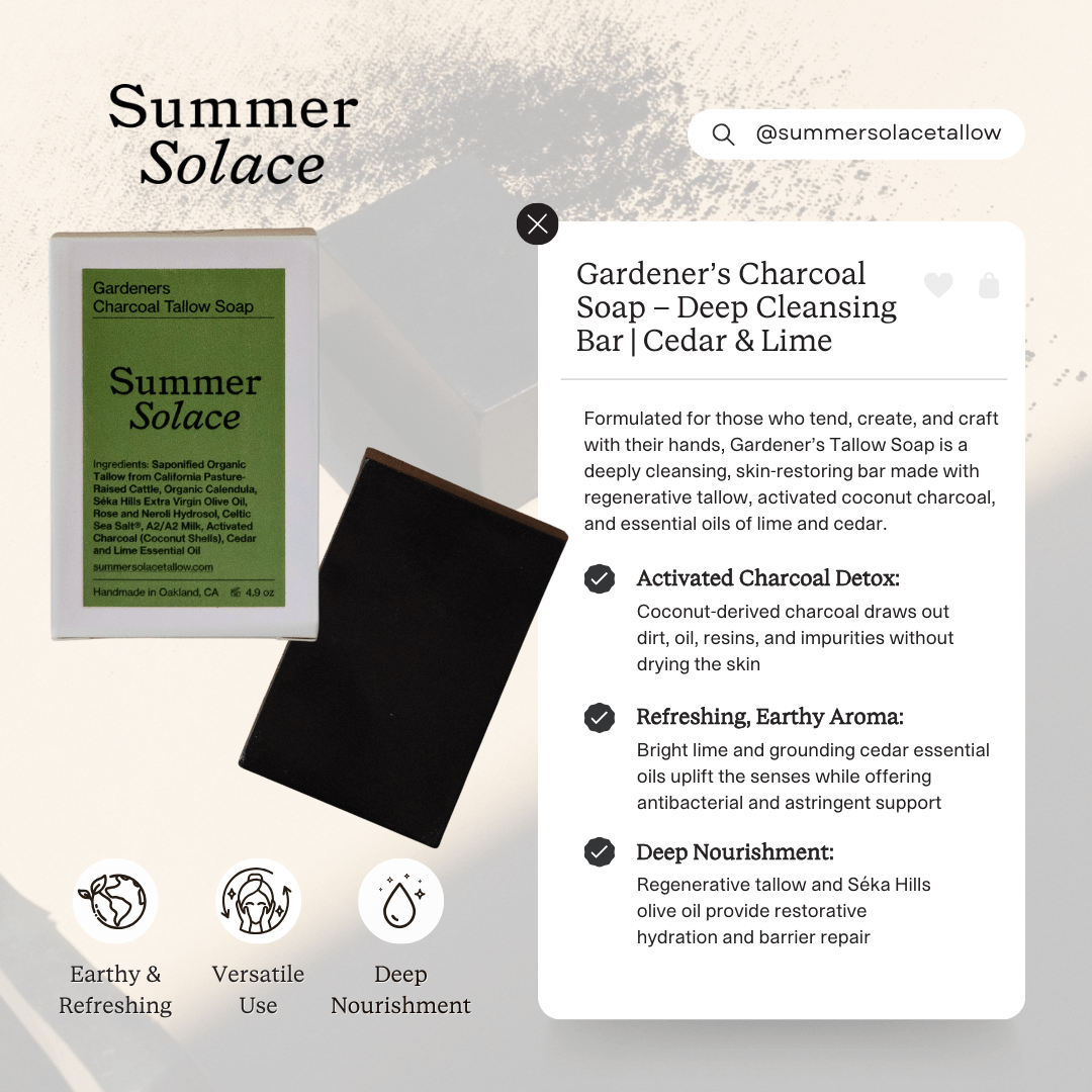 Gardeners Activated Charcoal Tallow Bar Soap-5