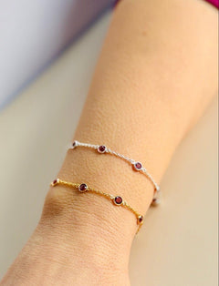 January Birthstone Garnet Bracelet | Sterling Silver & Gold Gemstone Jewelry - Aware House