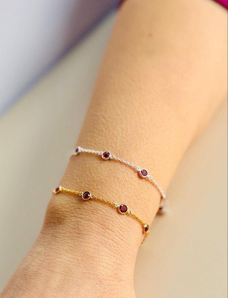 January Birthstone Garnet Bracelet | Sterling Silver & Gold Gemstone Jewelry-zoom-