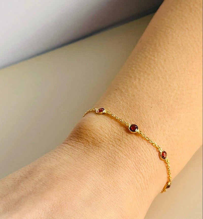 January Birthstone Garnet Bracelet | Sterling Silver & Gold Gemstone Jewelry-zoom-