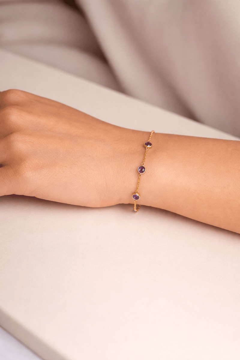 February Birthstone Amethyst Bracelet | Sterling Silver & Gold Gemstone Jewelry-zoom-