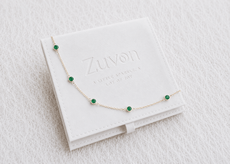 May Birthstone Emerald Bracelet | Sterling Silver & Gold Gemstone Jewelry-zoom-