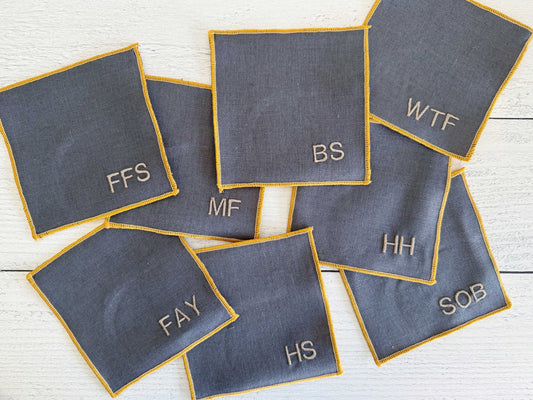 Sweary Cocktail Coasters in Grey Linen | Set of Eight