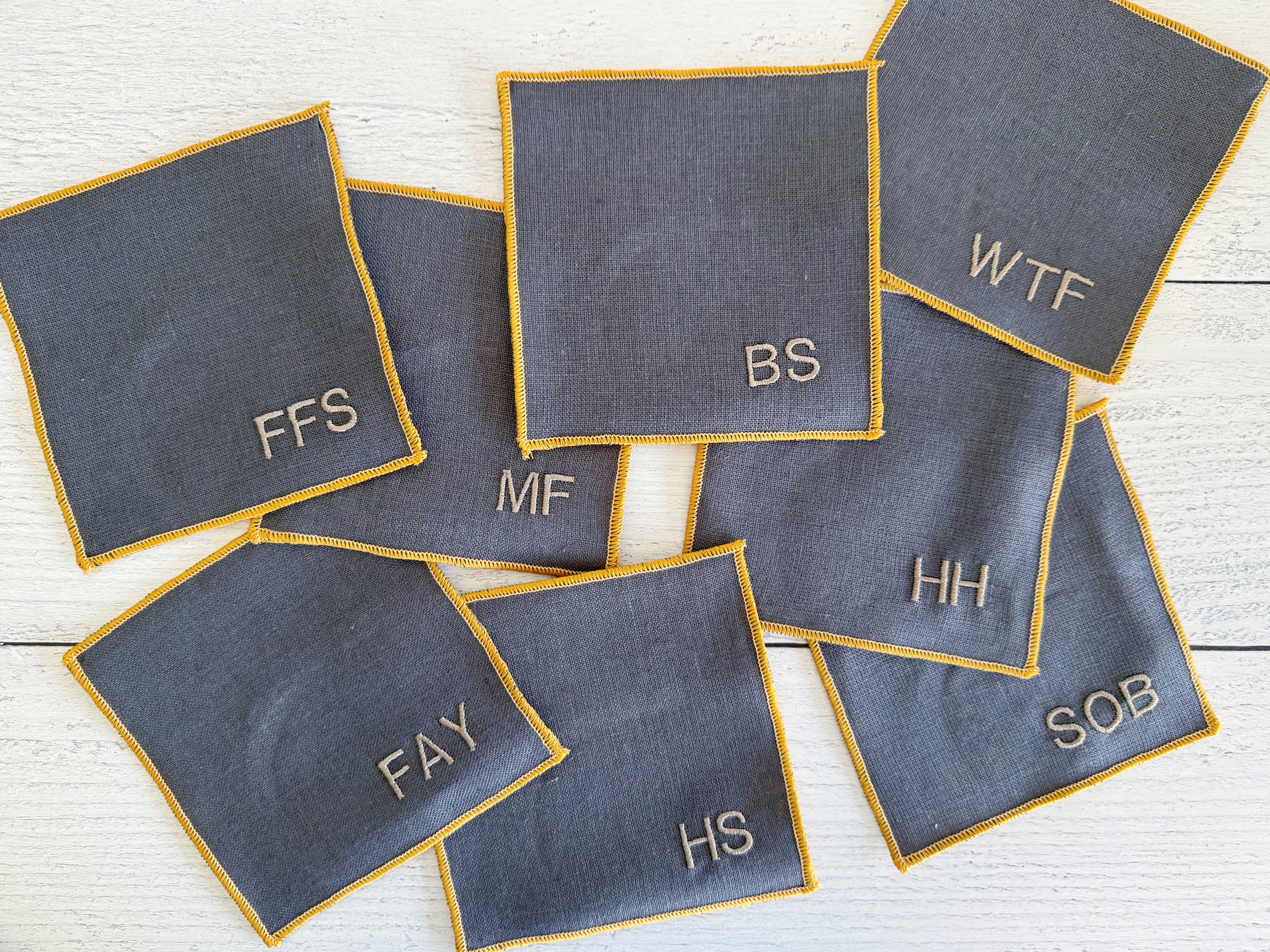 Sweary Cocktail Coasters in Grey Linen | Set of Eight