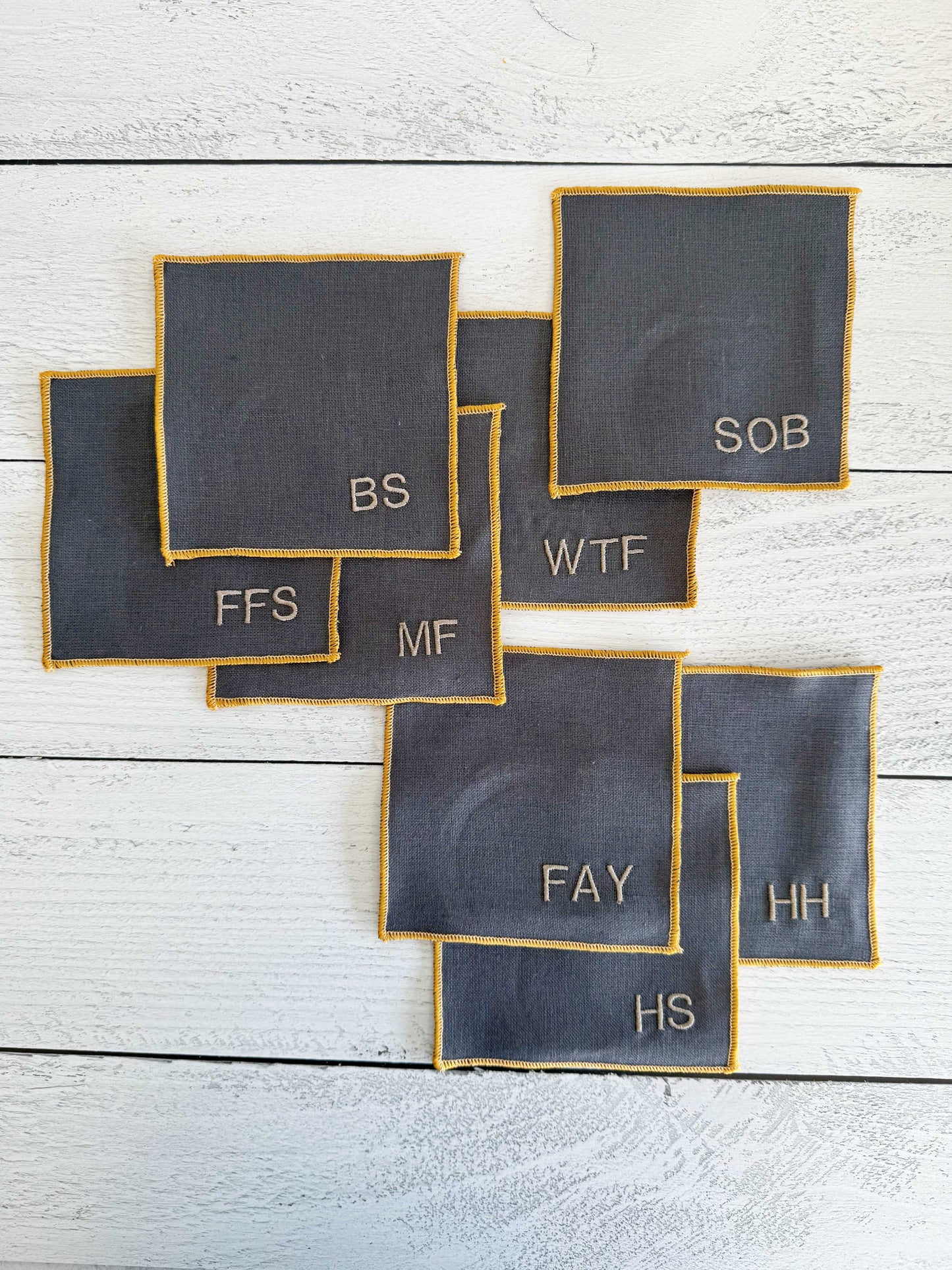 Sweary Cocktail Coasters in Grey Linen | Set of Eight