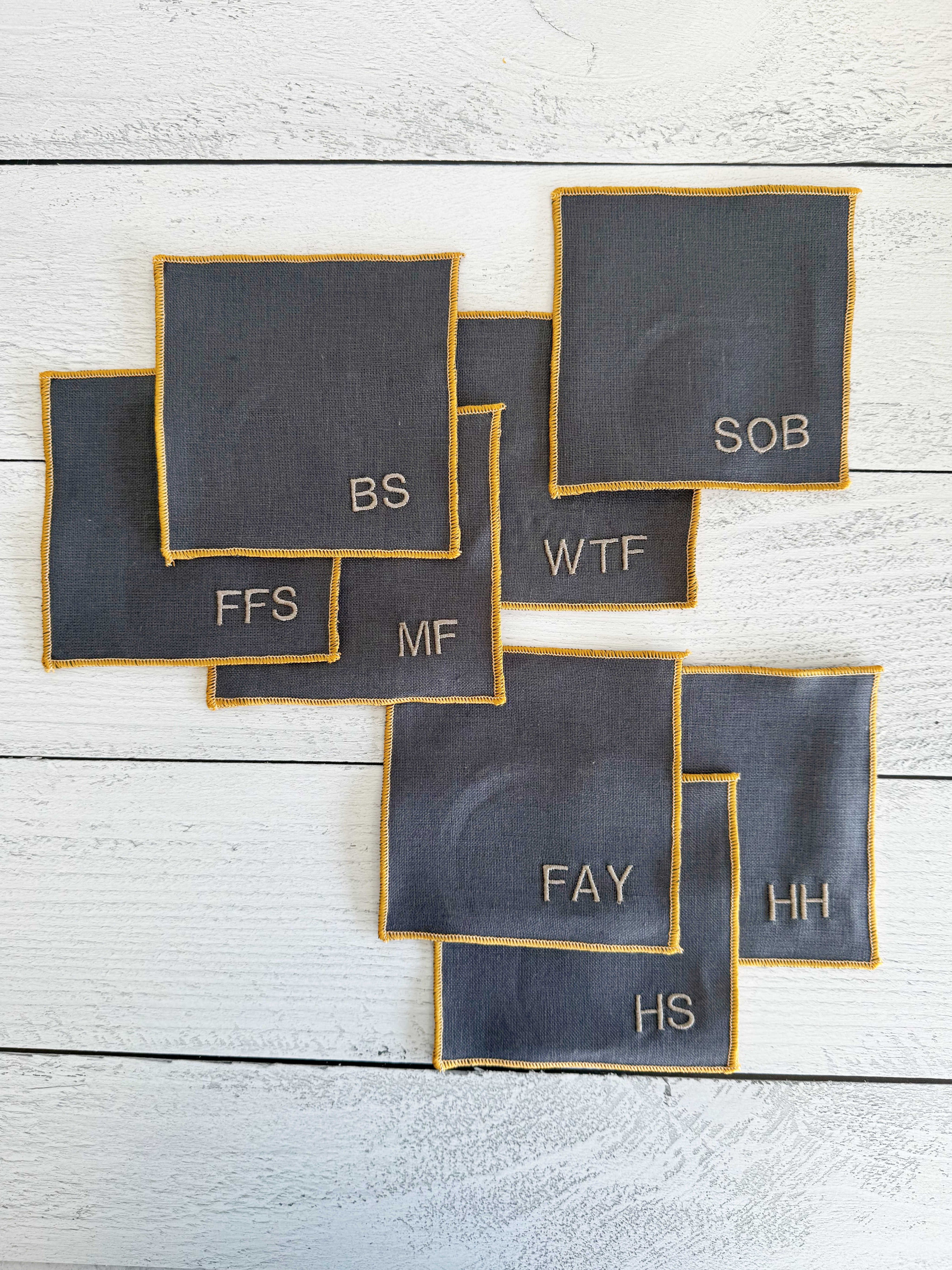 Sweary Cocktail Coasters in Grey Linen | Set of Eight-zoom-2
