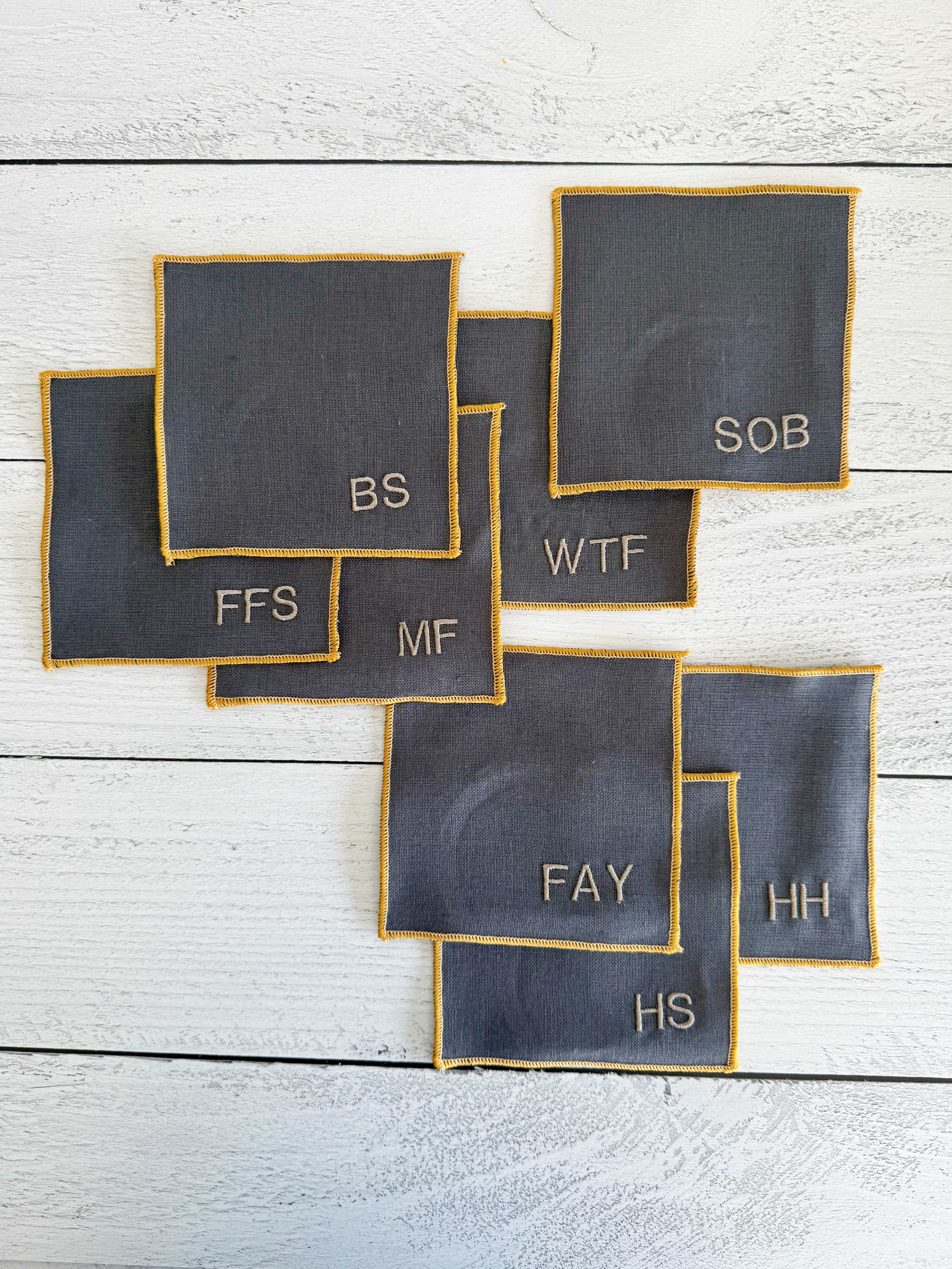 Sweary Cocktail Coasters in Grey Linen | Set of Eight