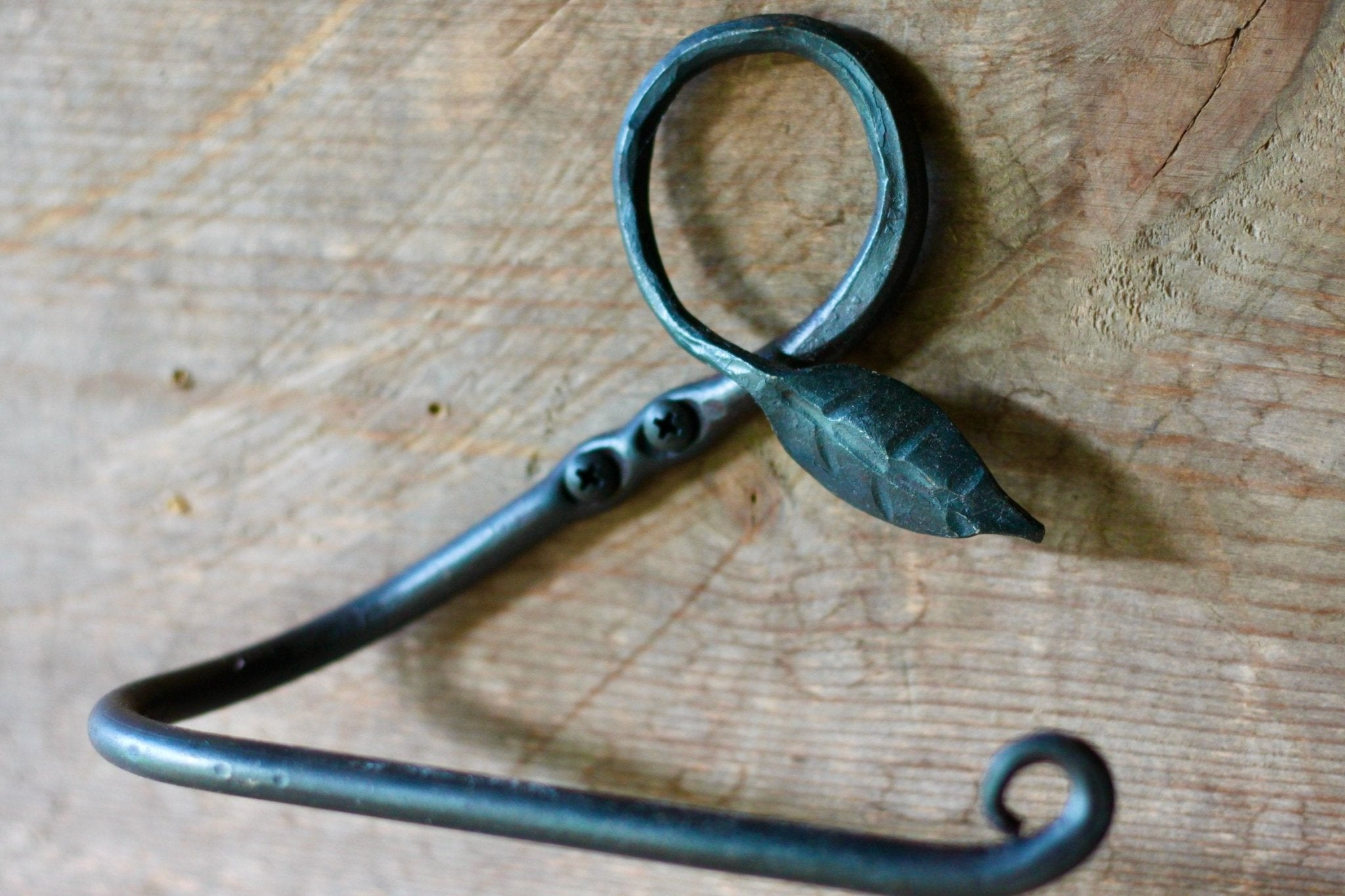 Hand Forged Towel Rack | Leaf Design Bathroom & Kitchen Holder - Aware House - Wicks Forge - 