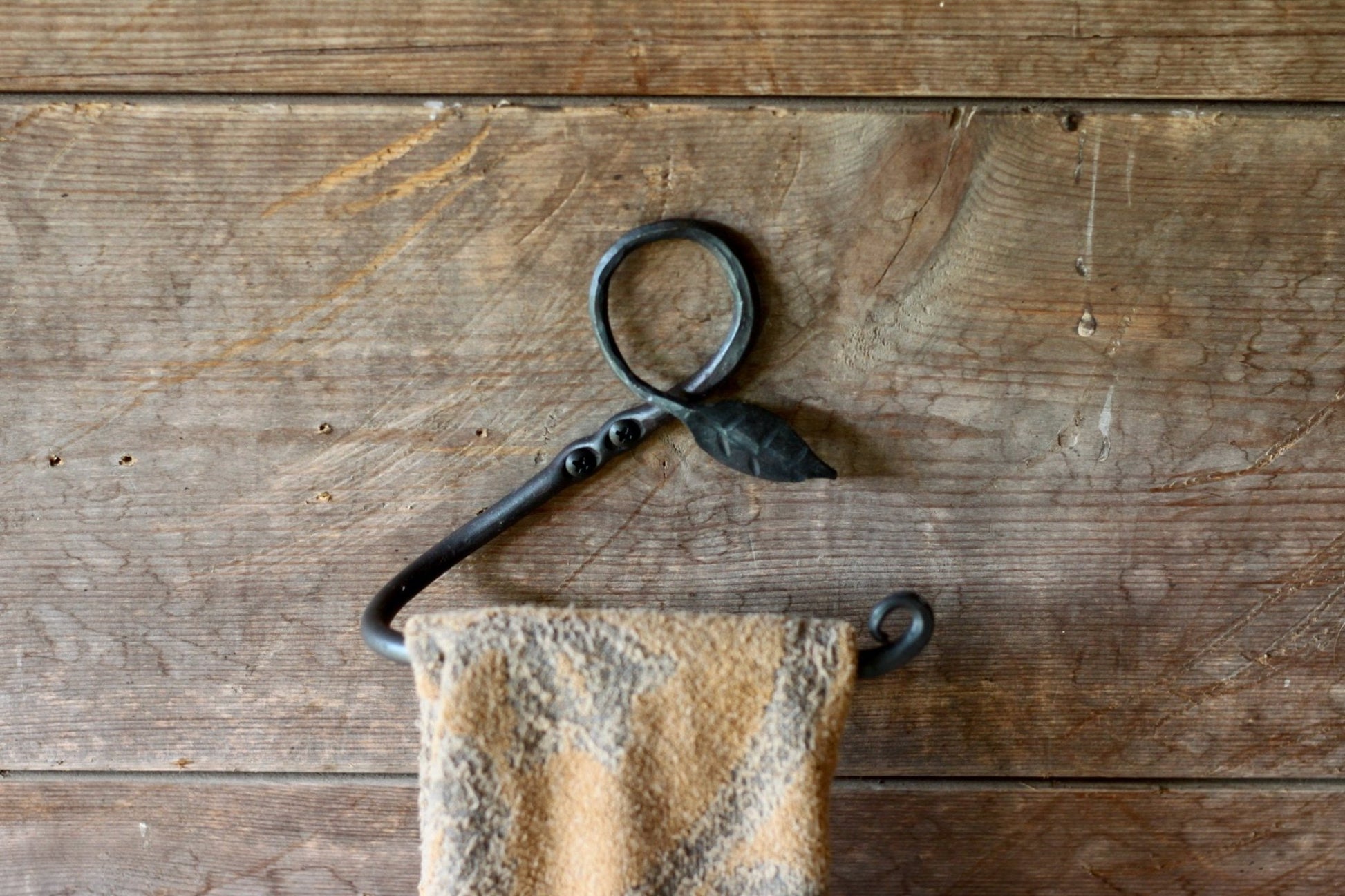 Hand Forged Towel Rack | Leaf Design Bathroom & Kitchen Holder - Aware House - Wicks Forge - 