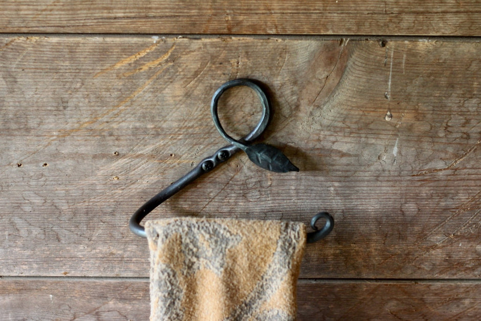 Hand Forged Towel Rack | Leaf Design Bathroom & Kitchen Holder - Aware House - Wicks Forge - 