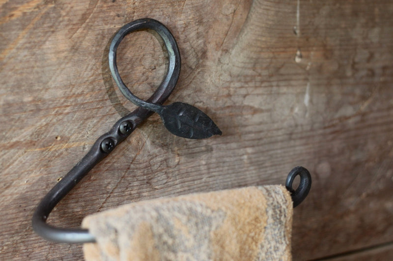 Hand Forged Towel Rack | Leaf Design Bathroom & Kitchen Holder-zoom-