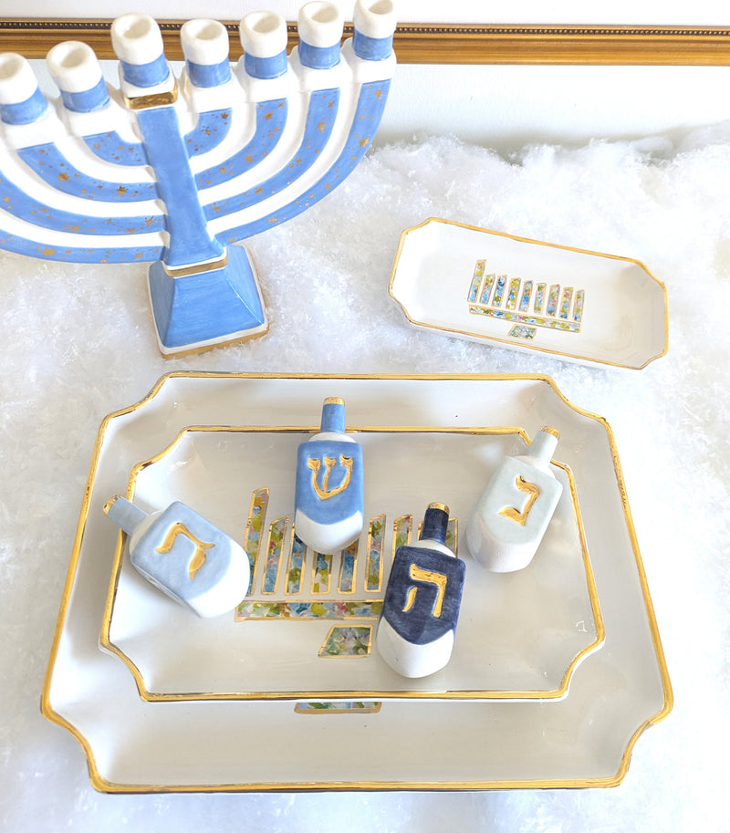 Shimmering Stars Menorah with 22K Gold Accents-zoom-