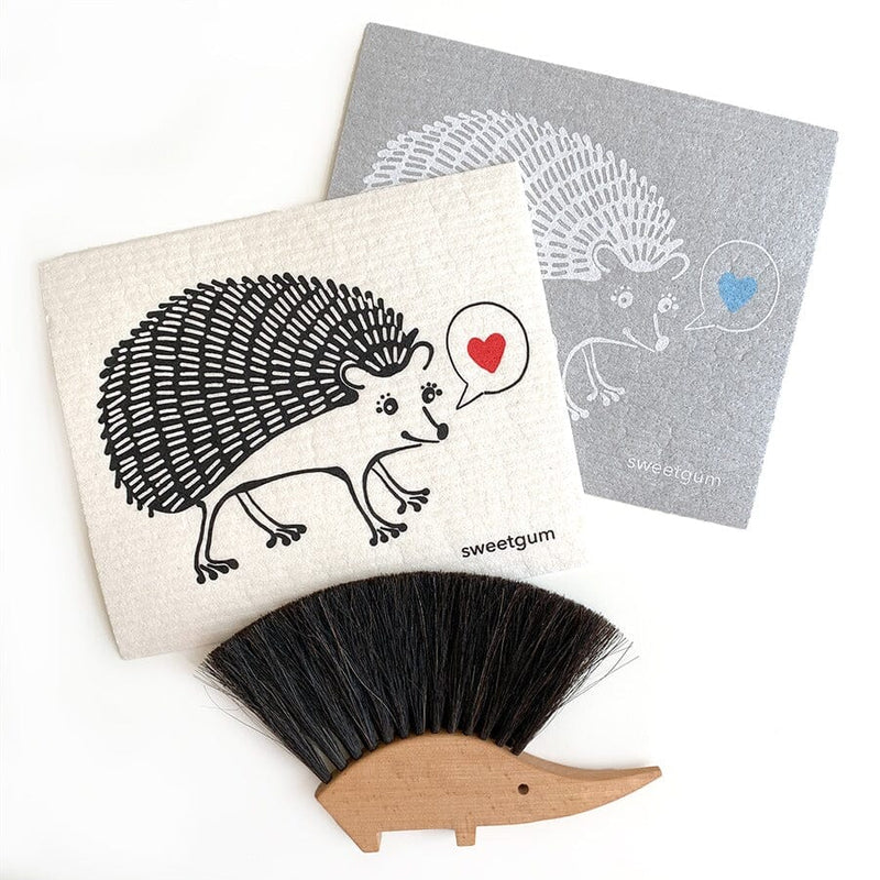 Hedgehog Swedish Dishcloth | Black on White-zoom-