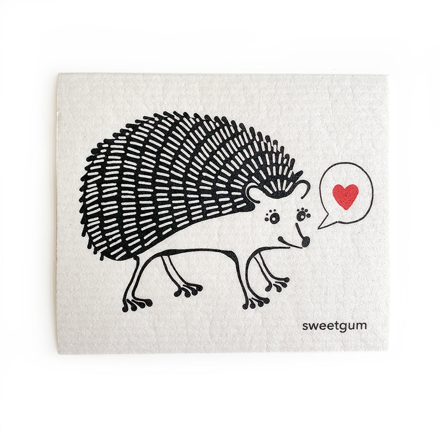 Hedgehog Swedish Dishcloth | Black on White-zoom-1