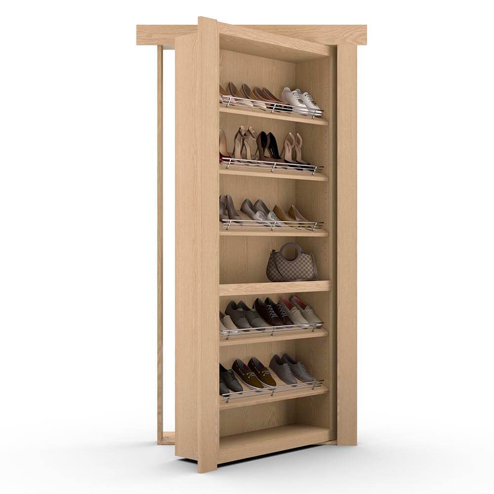 Hidden Flush Mount Oak Shoe Rack Door