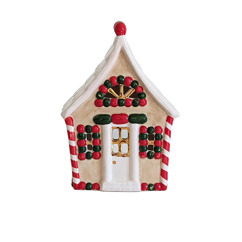 Ivory, Red & Green Gingerbread House with 22K Gold Accents-zoom-