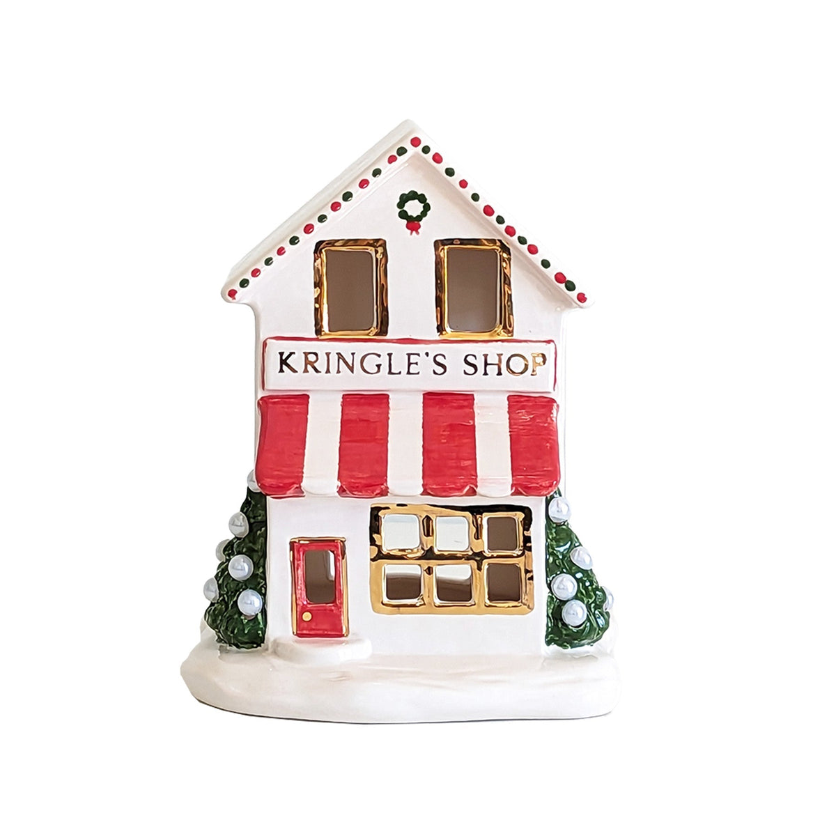 Ivory, Red & Green Kringle Shop with 22K Gold Accents-1
