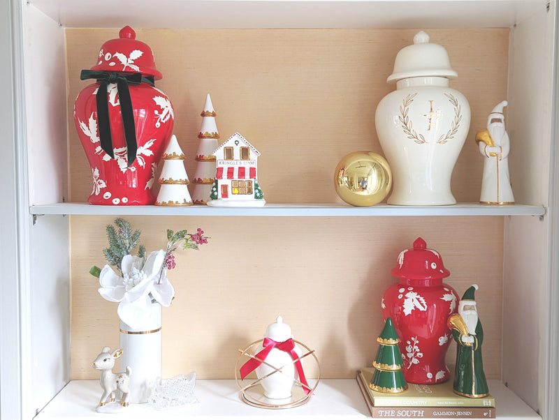 Ivory, Red & Green Gingerbread House with 22K Gold Accents-zoom-