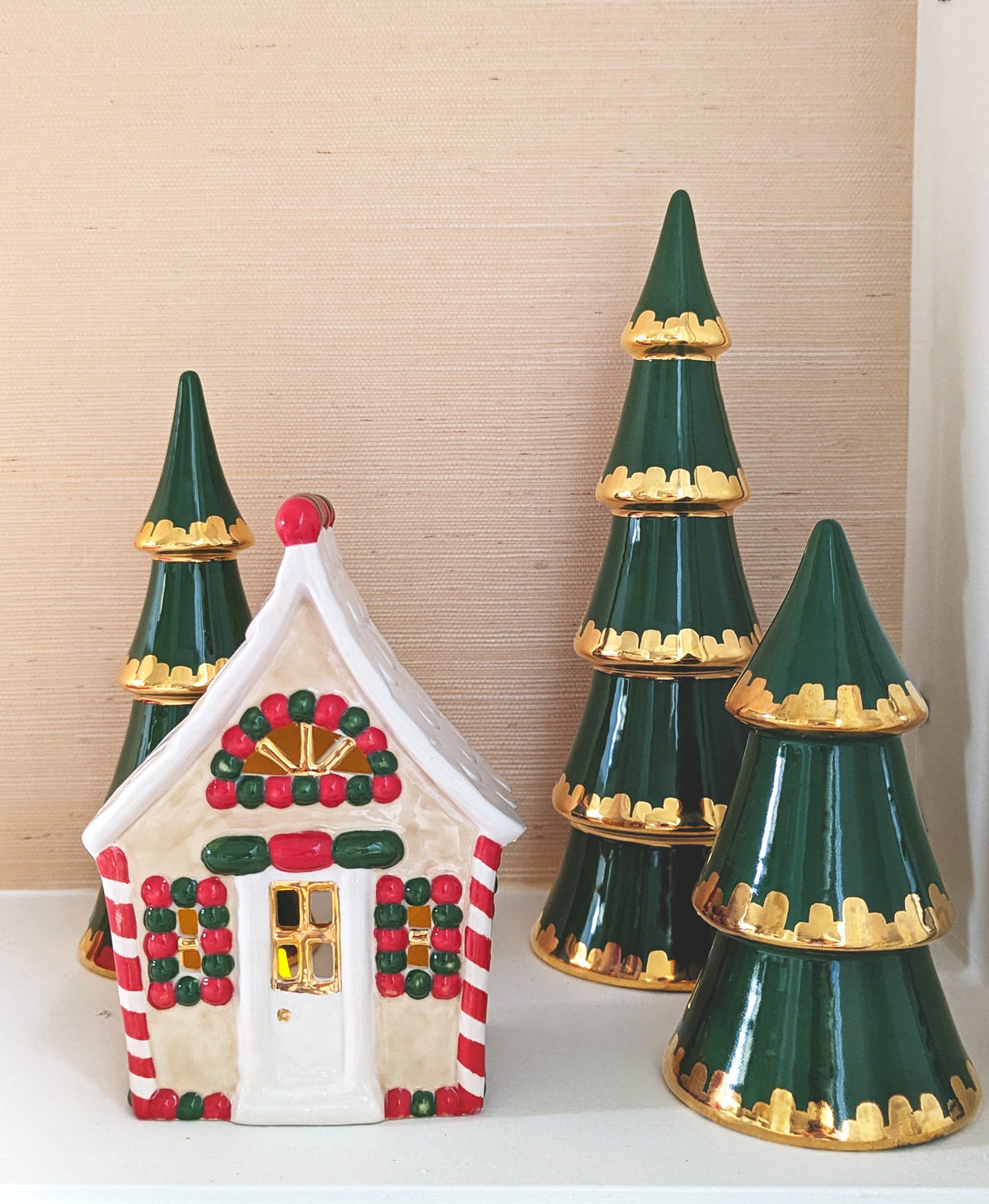 Ivory, Red & Green Gingerbread House with 22K Gold Accents-zoom-9