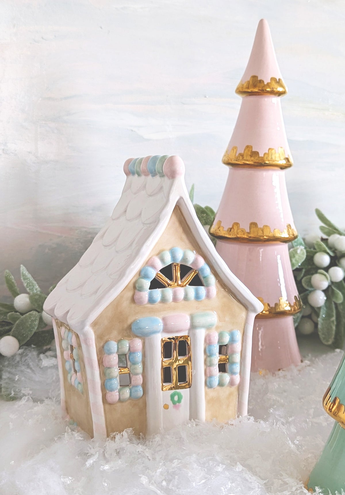 Pastel Gingerbread House with 22K Gold Accents-4
