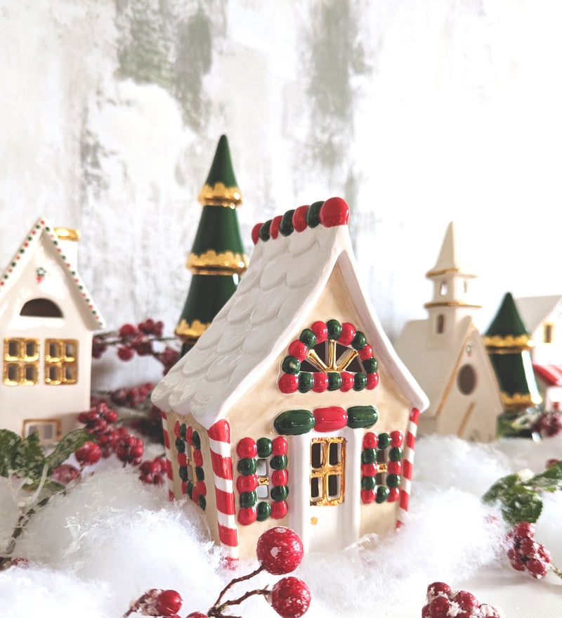 Holiday Green Tiered Christmas Trees with 22K Gold Brushstroke Accent-zoom-