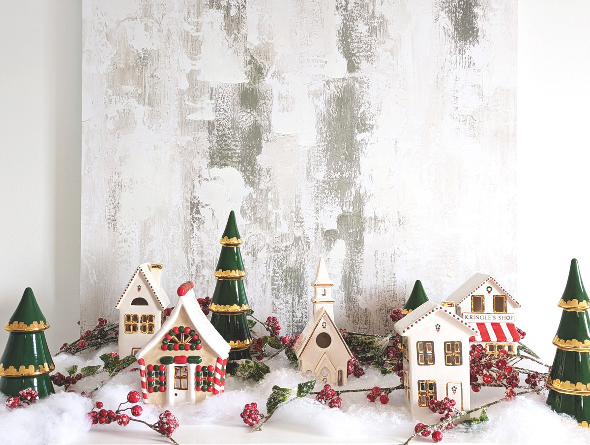 Holiday Green Tiered Christmas Trees with 22K Gold Brushstroke Accent-zoom-5