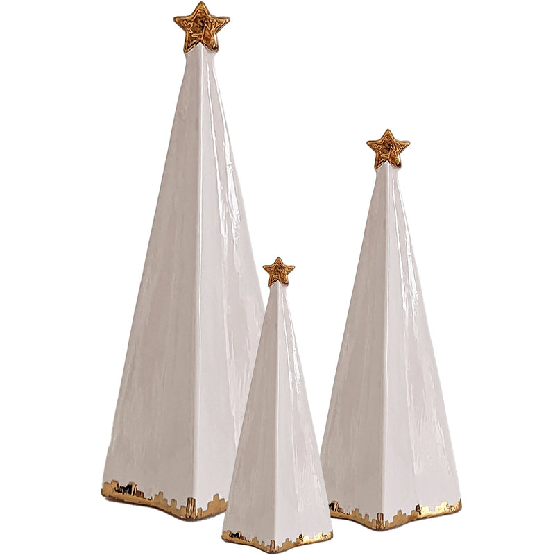 White Folded Christmas Trees with 22K Gold Brushstroke Accent-zoom-