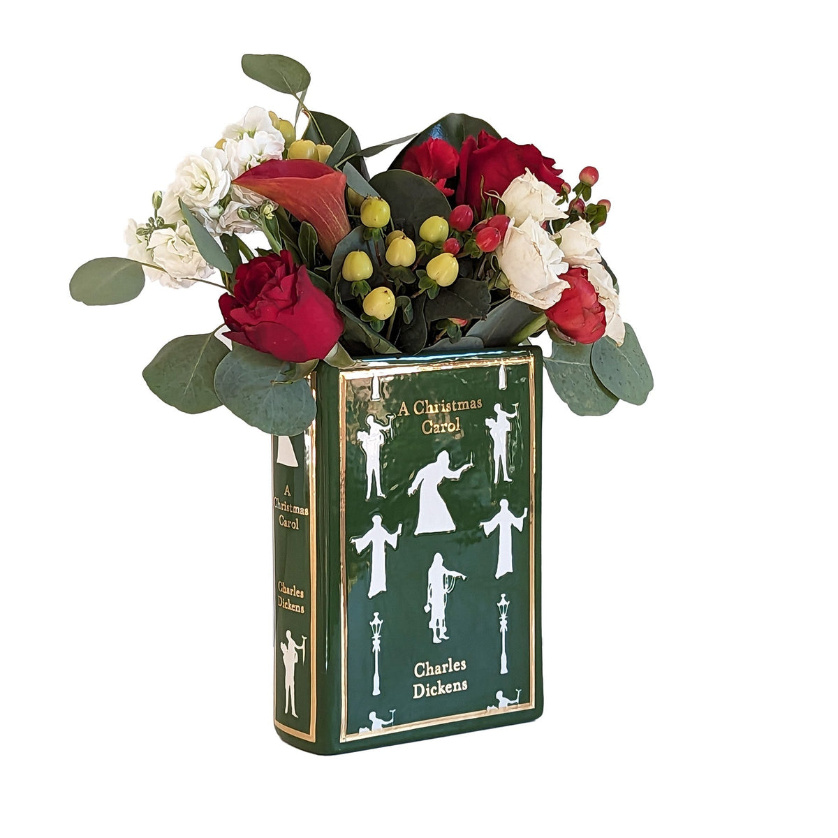 Christmas Classics Book Vase- A Christmas Carol in Holiday Green-1