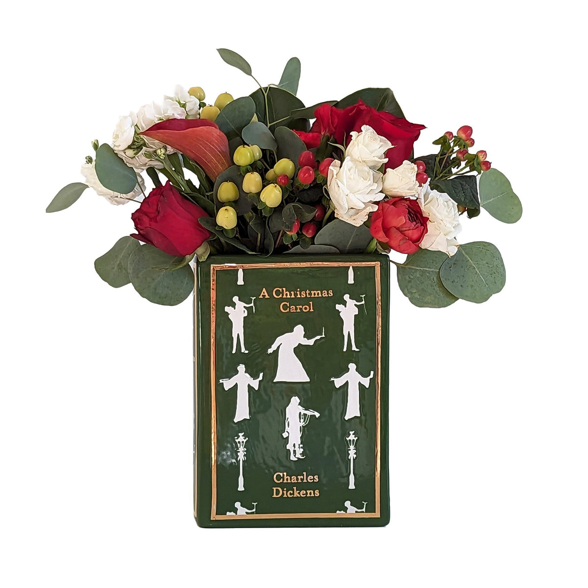 Christmas Classics Book Vase- A Christmas Carol in Holiday Green-3