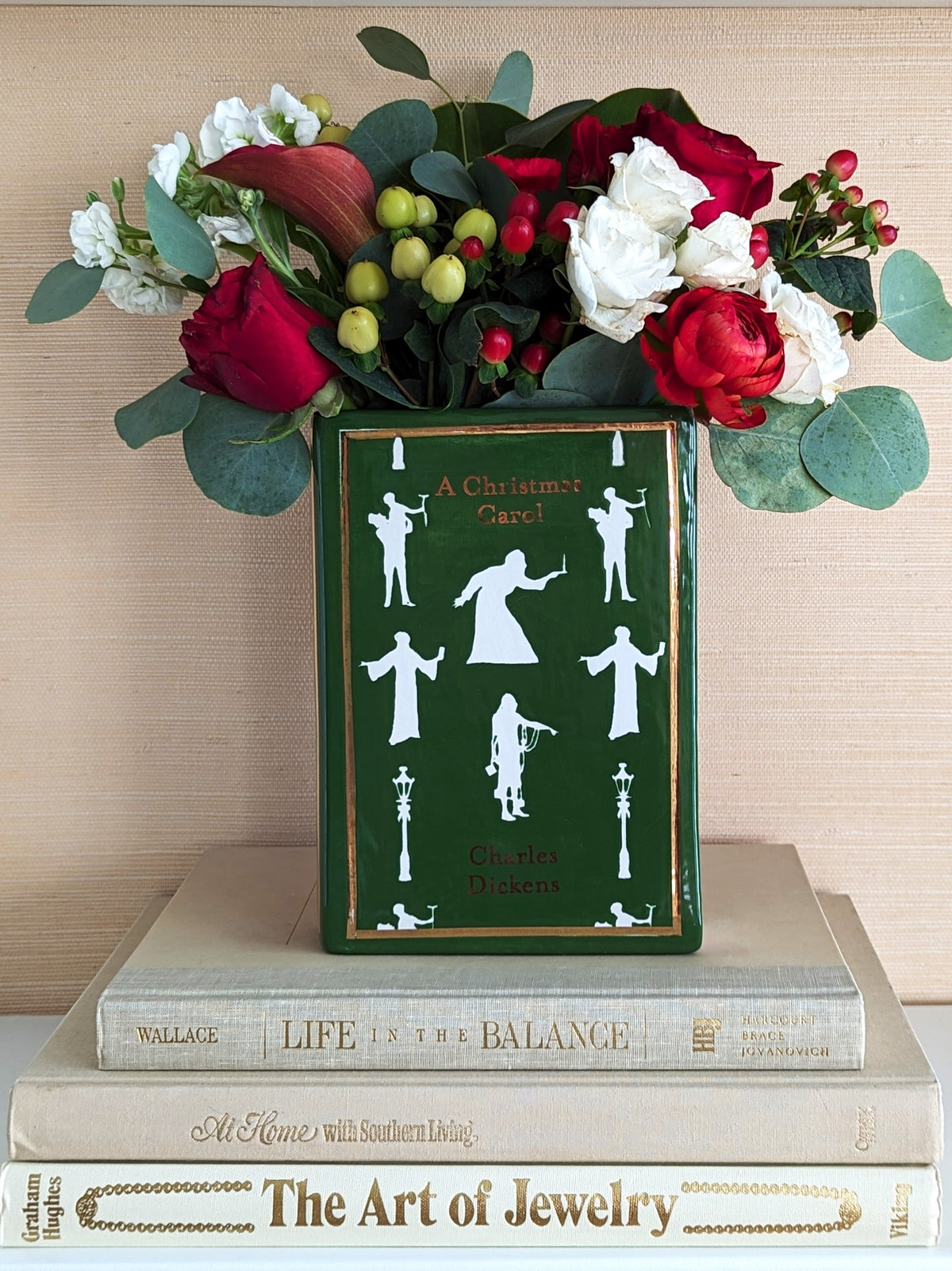 Christmas Classics Book Vase- A Christmas Carol in Holiday Green-zoom-7