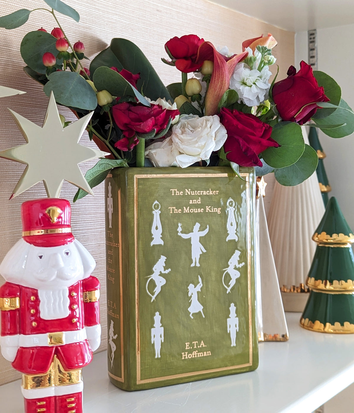 Christmas Classics Book Vase- The Nutcracker and the Mouse King in Moss Green-2