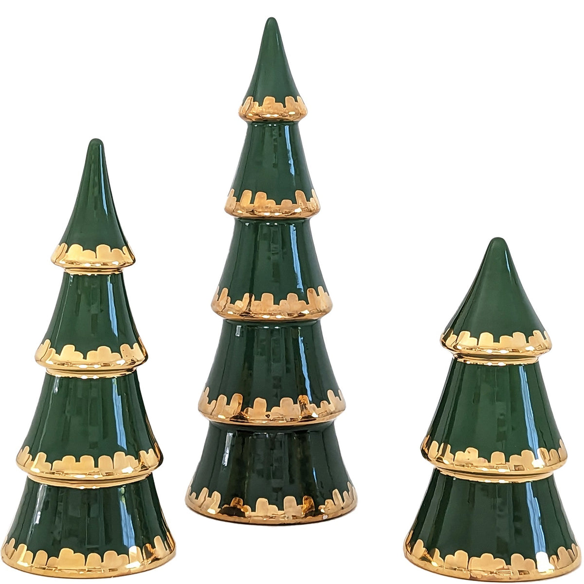 Holiday Green Tiered Christmas Trees with 22K Gold Brushstroke Accent-zoom-1