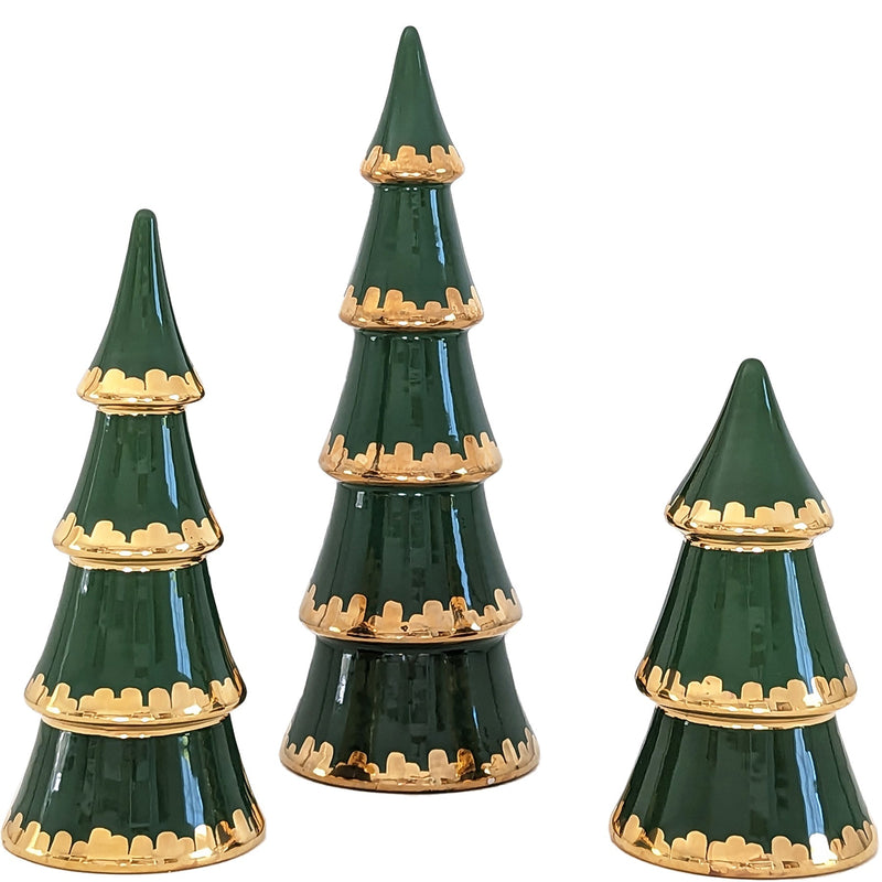 Holiday Green Tiered Christmas Trees with 22K Gold Brushstroke Accent-zoom-