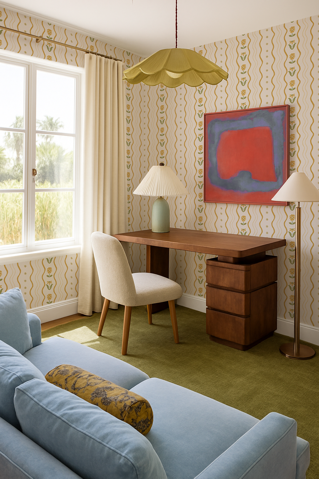 Posy Lane Stripe Wallpaper, beige and yellow-4