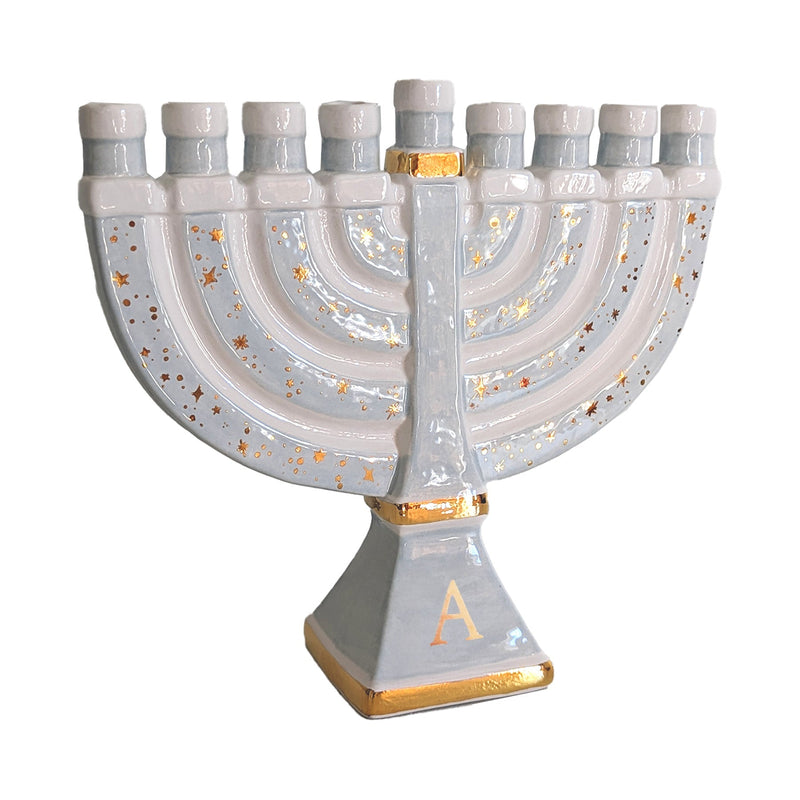 Shimmering Stars Menorah with 22K Gold Accents-zoom-