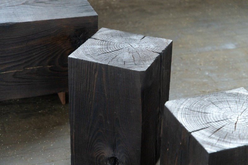 Hyo Table Shou Sugi Ban | Wood Cube Side Table - Aware House
