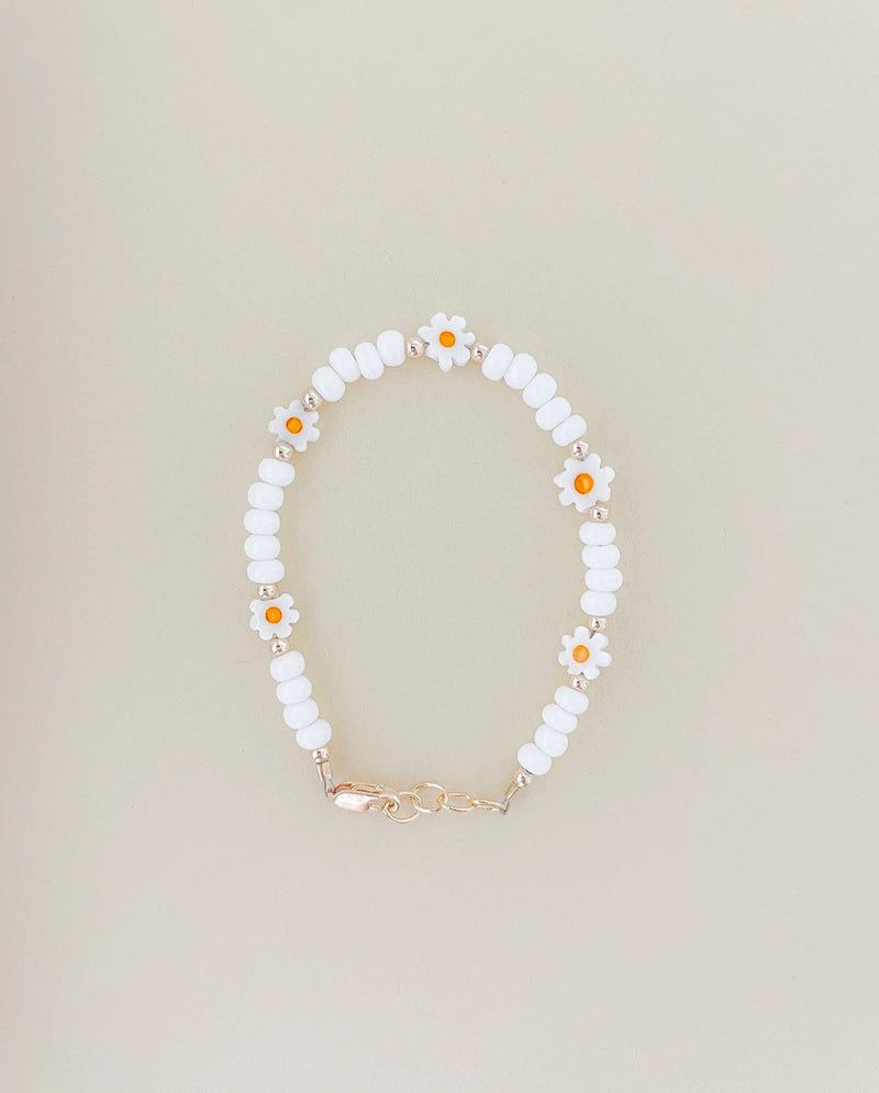 White Daisy Beaded Bracelet | 14K Gold Filled-zoom-
