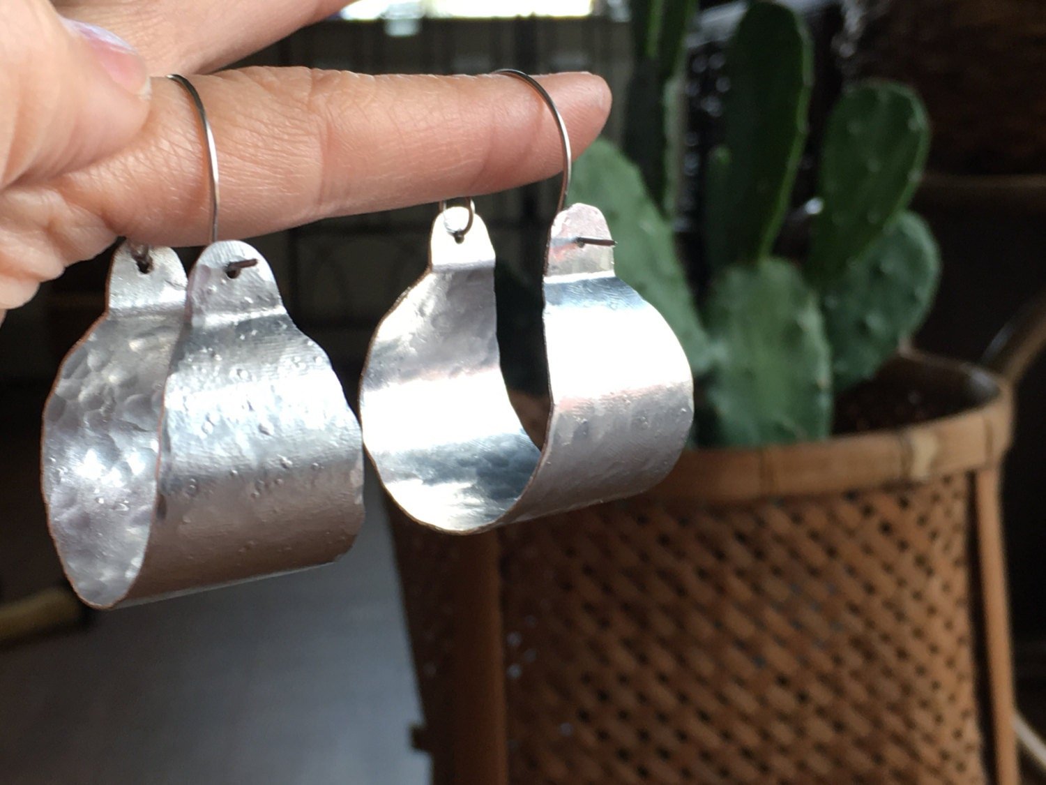 Rustic Hammered Metal Hoop Earrings | Wide Scoop Design - Aware House
