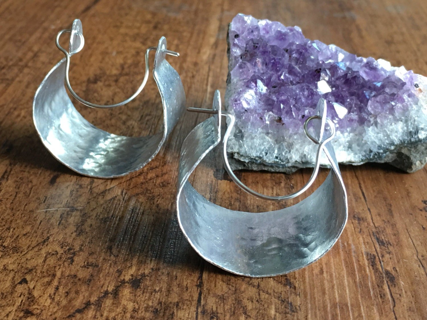 Rustic Hammered Metal Hoop Earrings | Wide Scoop Design - Aware House