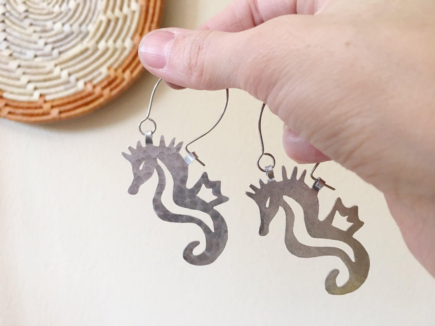Seahorse Hoop Earrings | Hammered Metal Ocean Design - Aware House