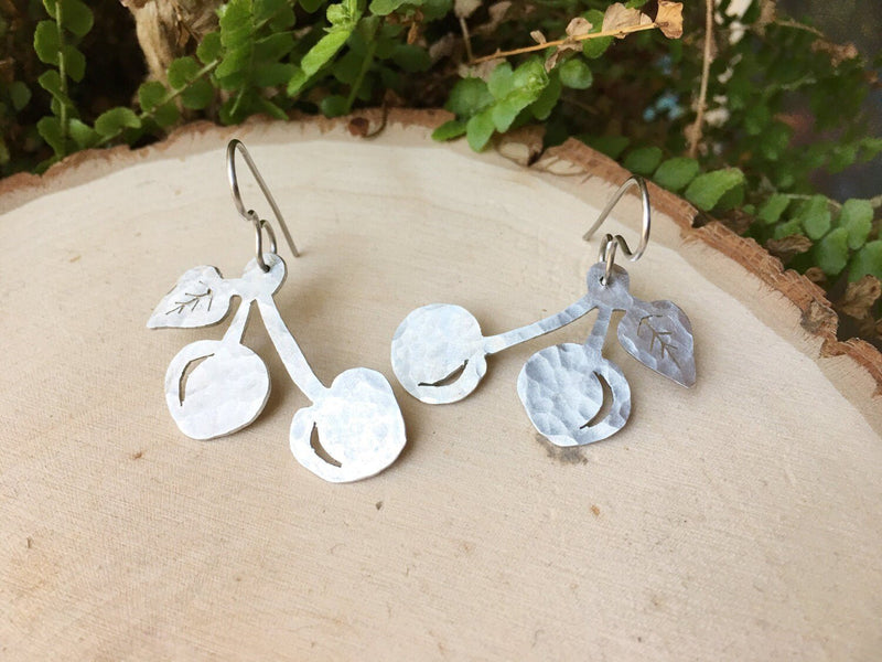 Handmade Metal Cherry Earrings | Fruit Dangle Jewelry-zoom-