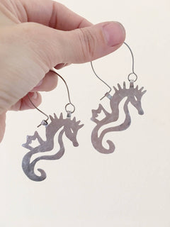Seahorse Hoop Earrings | Hammered Metal Ocean Design - Aware House