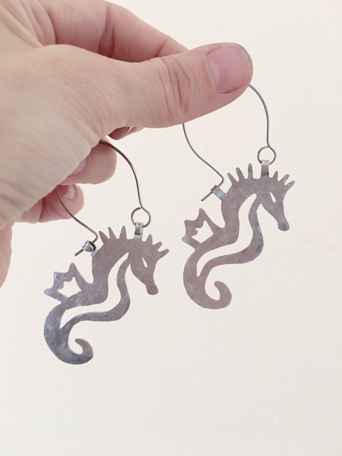 Seahorse Hoop Earrings | Hammered Metal Ocean Design - Aware House