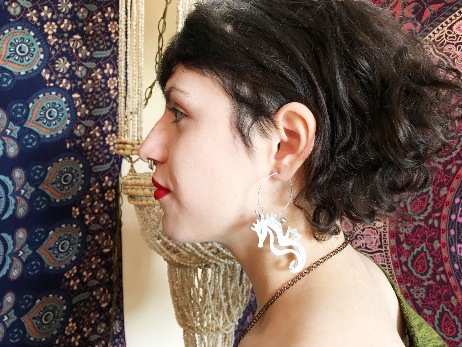 Seahorse Hoop Earrings | Hammered Metal Ocean Design - Aware House