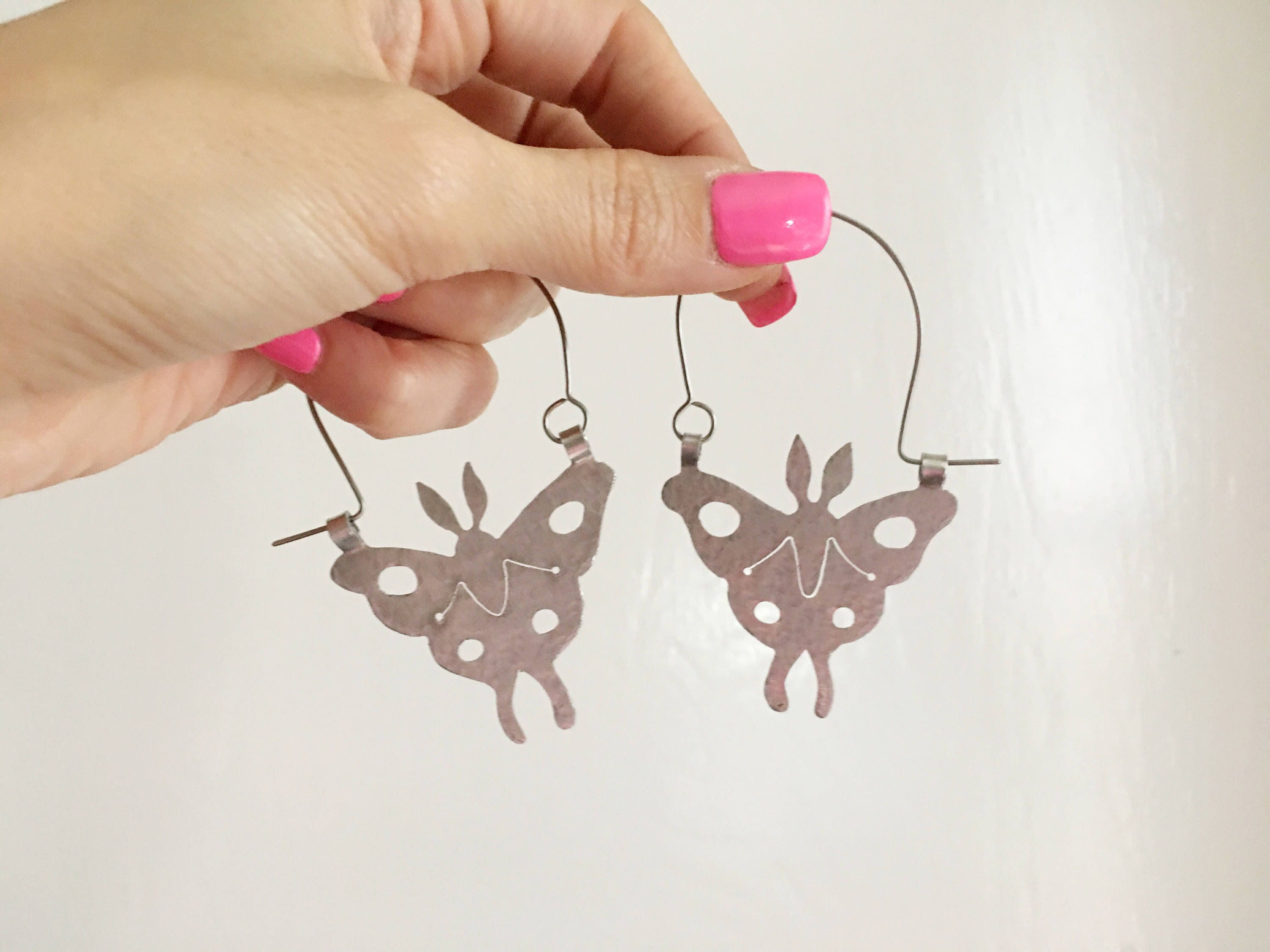 Handmade Luna Moth Hoop Earrings