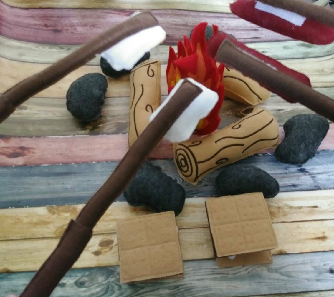 Felt Campfire Play Set | Pretend Camping Toy with S’mores & Hot Dogs - Aware House
