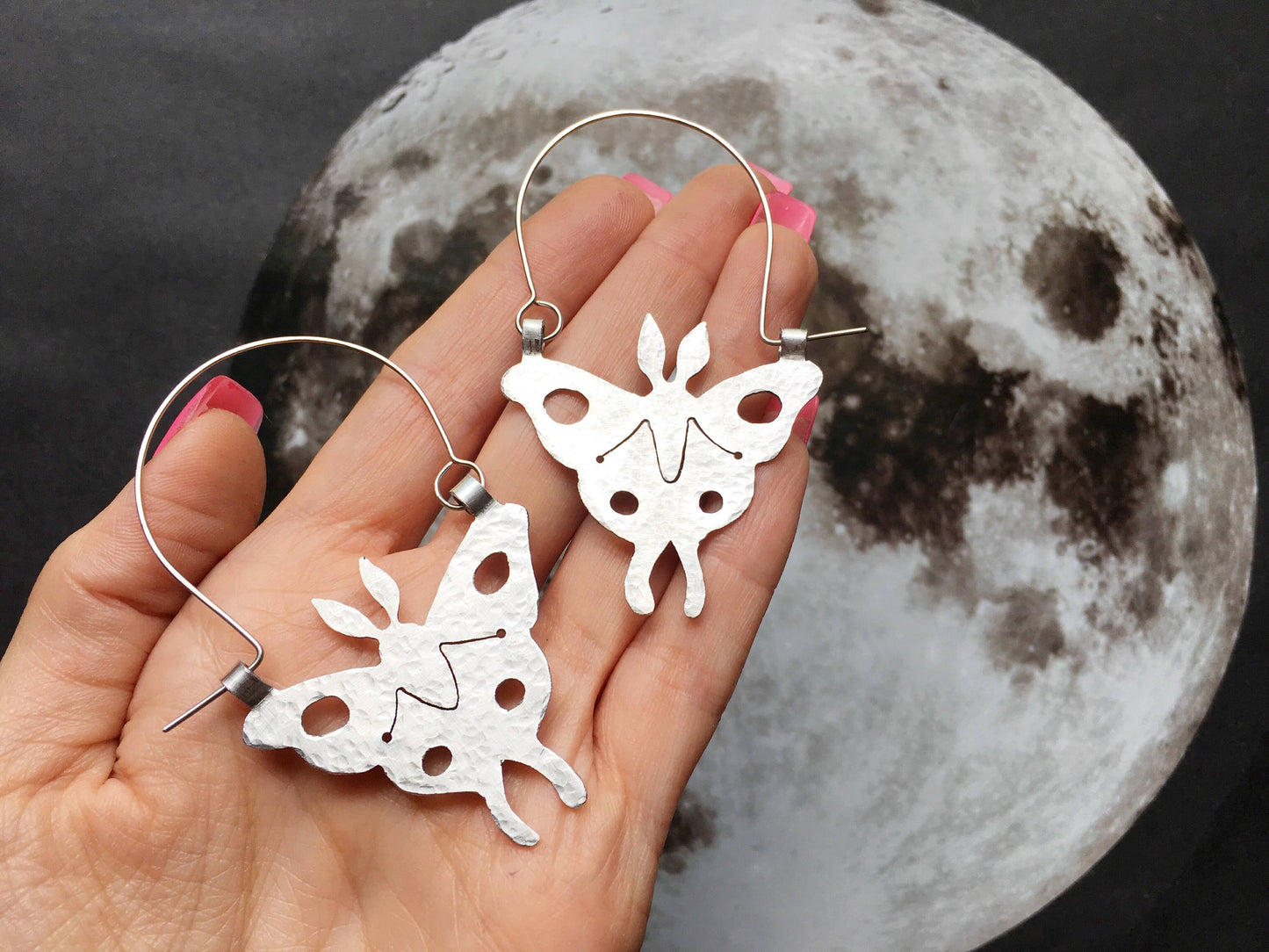 Handmade Luna Moth Hoop Earrings