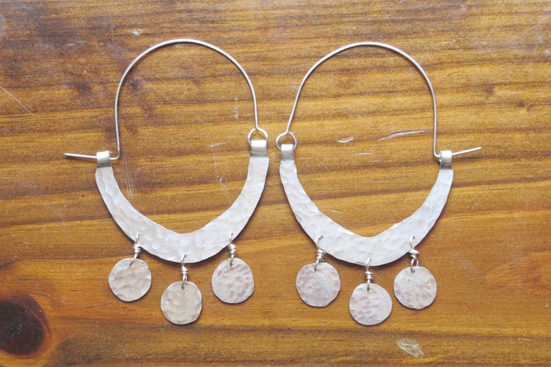 Rustic Hammered Coin Hoop Earrings-zoom-